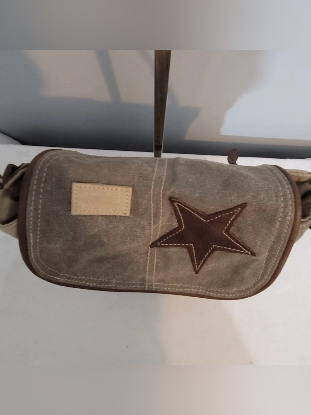 Myra Bag Canvas Leather Star Brown Trim Shoulder Bag Khaki Taupe - Picture 10 of 16
